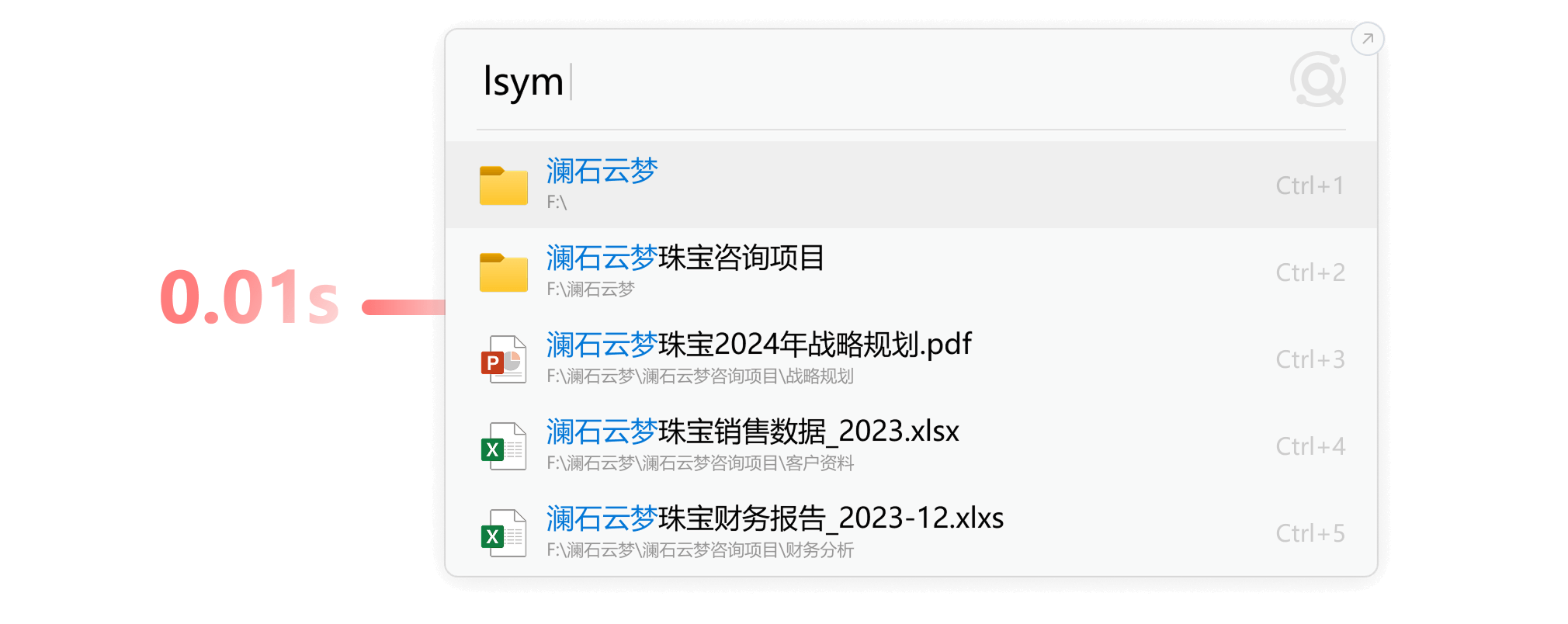 Listary 启动器在 0.01 秒内返回与“roadmap”相关的文件。