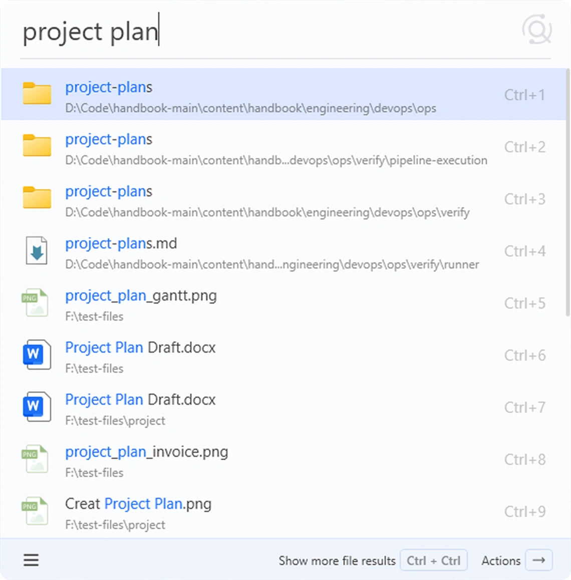 Listary V7 启动器，每条结果和底栏都标出快捷键